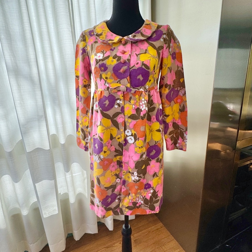 Vintage 1970s dress/jacket, bold floral, Joseph Ribkoff, modern size 2/4 (Small)